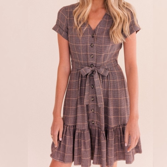 Gal Meets Glam Collection Emerson Grid Plaid
V-Neck Tie-Waist Dress Size 2 - Picture 1 of 15